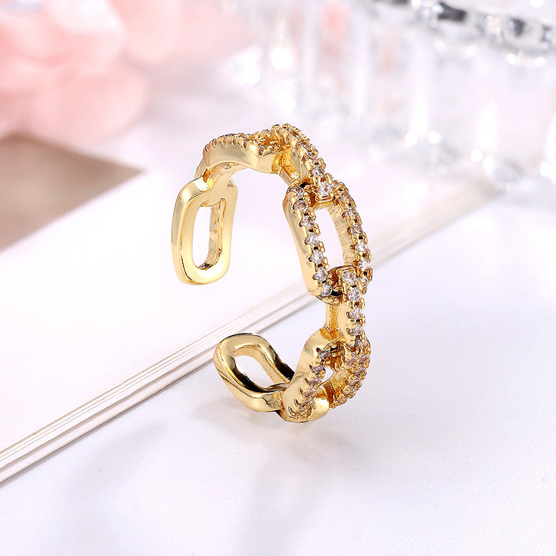 Elegant Gold Zircon Chain Ring for Women