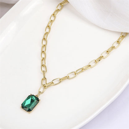 Retro Emerald Rhinestone Necklace