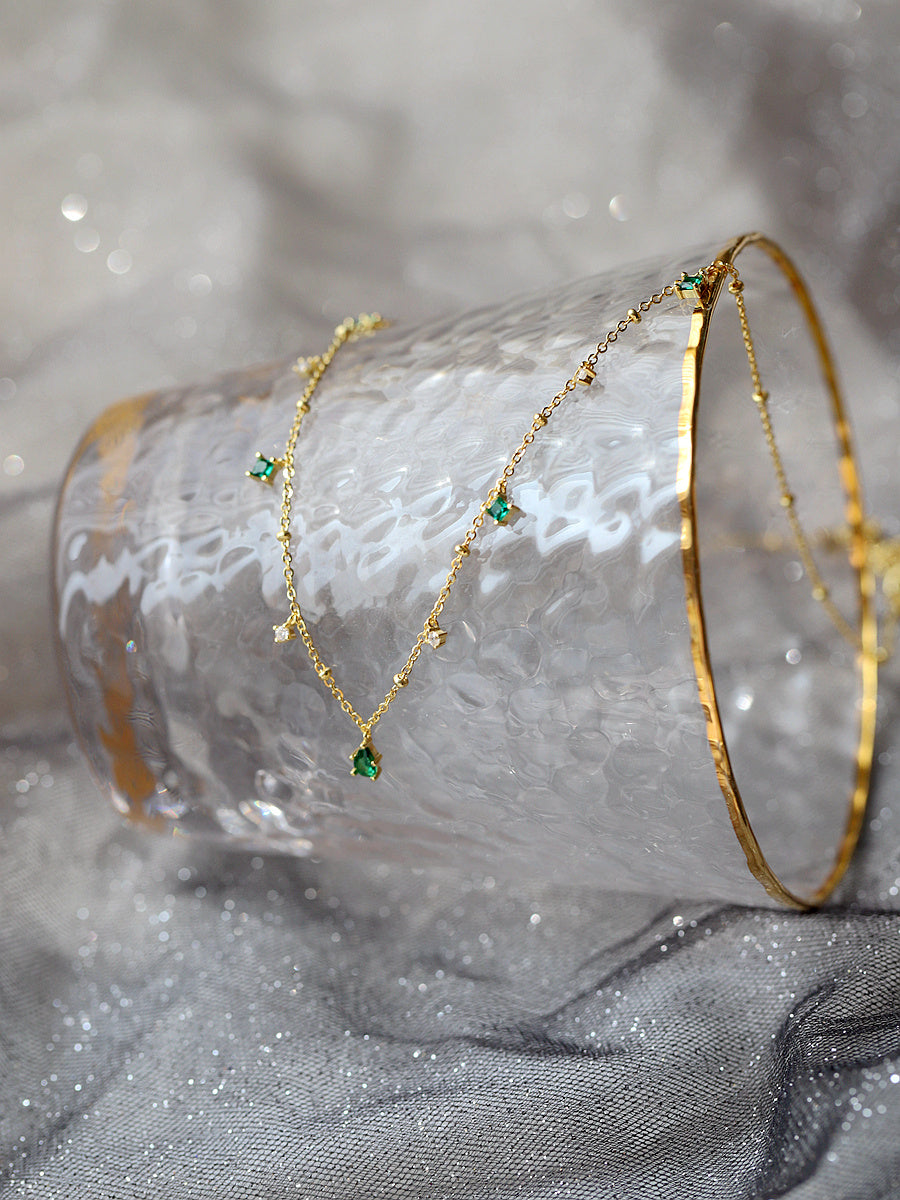 Water Drop Emerald Zircon Necklace, Silver