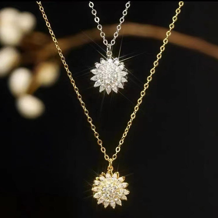 Rotatable Sunflower Necklace with Diamonds