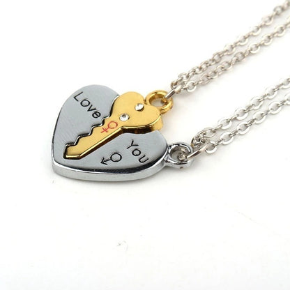 Couple Key & Heart Puzzle Necklace Set