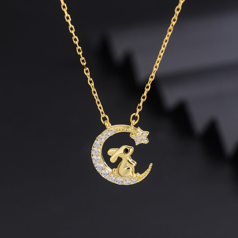 Bunny Crescent Moon Necklace