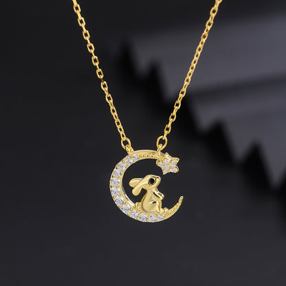 Bunny Crescent Moon Necklace