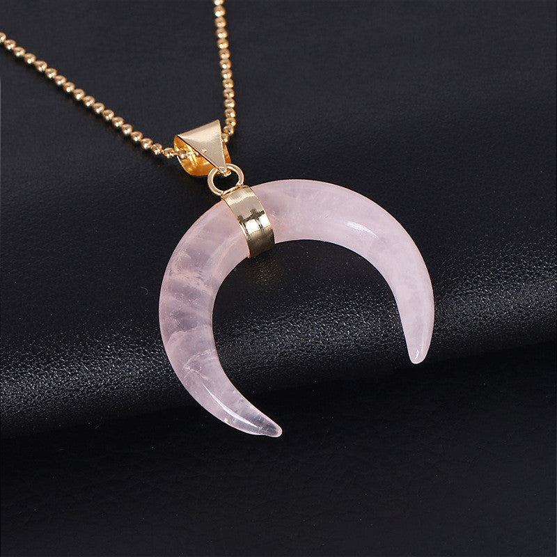 Crystal Stone Moon Pendant Necklace