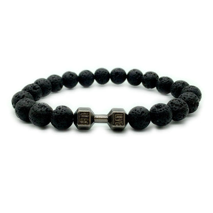 Barbell & Lava Rock Stone Beads Dumbbell Bracelet