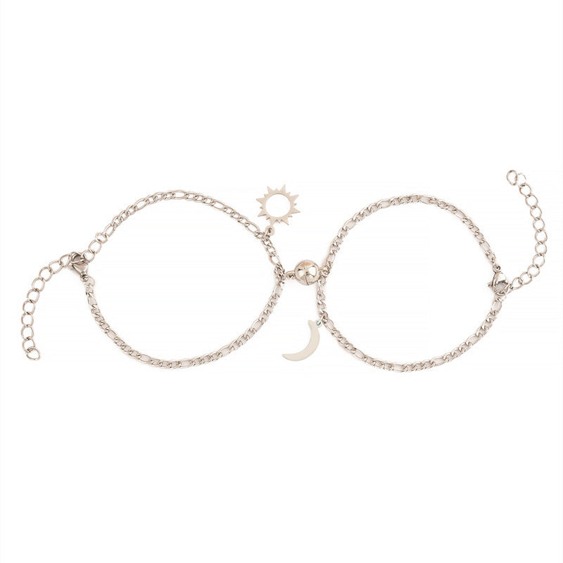 Stainless Steel Sun & Moon Magnetic Couple Bracelet
