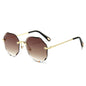 Polygonal Rimless Trimmed Sunglasses
