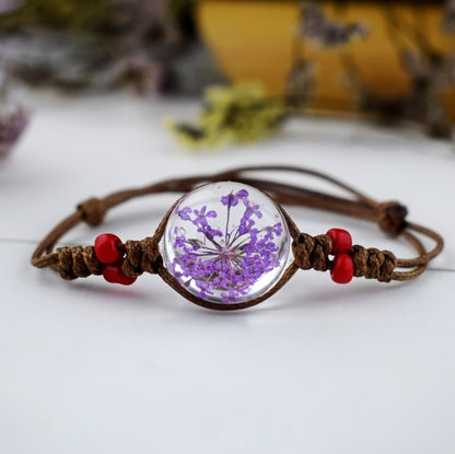 Dried Flower in Waterdrop Necklace & Bracelet Set