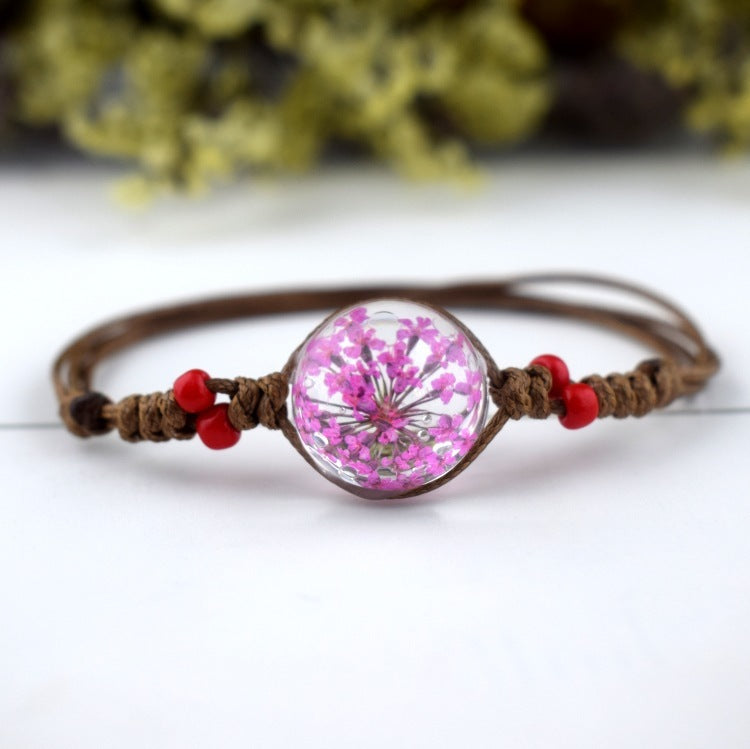 Dried Flower in Waterdrop Necklace & Bracelet Set