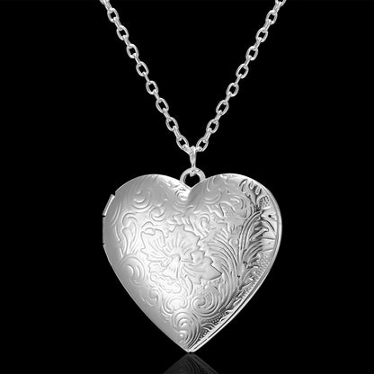 Heart Shaped Photo Frame Locket Pendant Necklace Silver