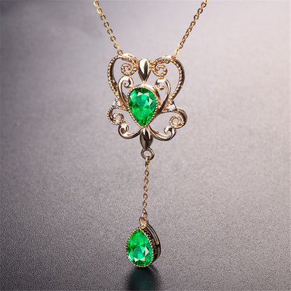 Emerald Color Hollow Bow Pendant Necklace