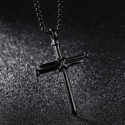 Titanium Steel Nail Cross Pendant Necklace