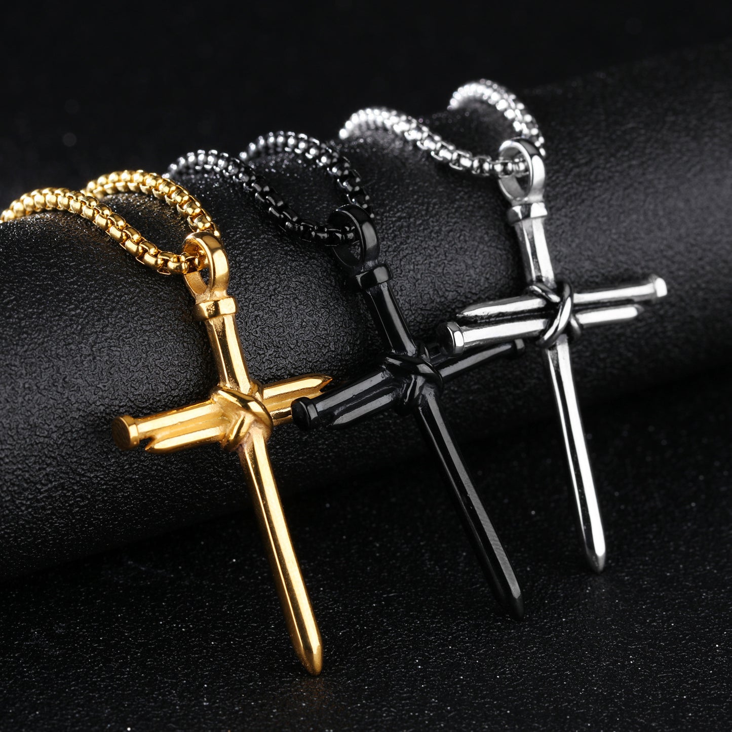 Titanium Steel Nail Cross Pendant Necklace