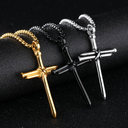 Titanium Steel Nail Cross Pendant Necklace