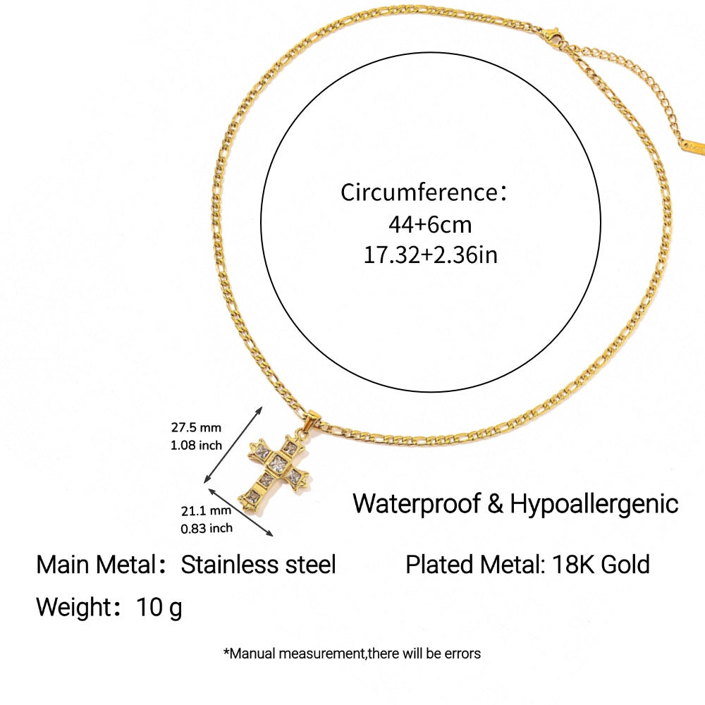 Stainless Steel Cross Necklace with Colorful Crystals