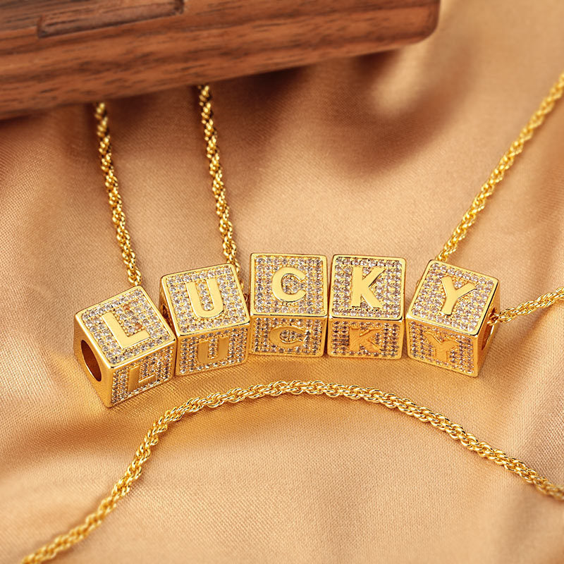 Cube 26 A-Z English Letter Pendant Necklaces