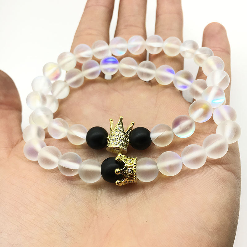 2pcs 8mm Natural Stone Crown Couple Bracelets