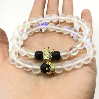 2pcs 8mm Natural Stone Crown Couple Bracelets