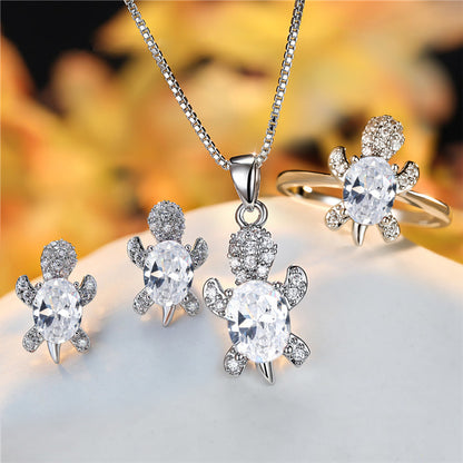 Oval Zircon Turtle Pendant Necklace