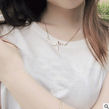 Love Shaped Heartbeat ECG Lock Bone Pendant Necklace