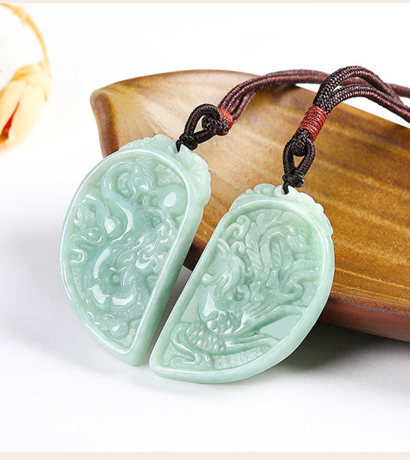Dragon and Phoenix Jade Couple Necklace