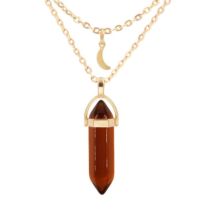 Unisex Crystal Moon & Hexagonal Turquoise Pendant Necklace