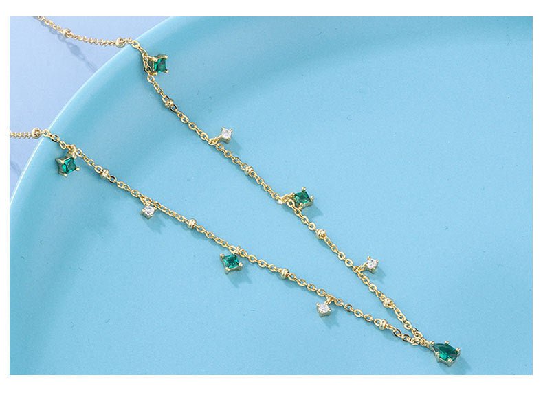 Water Drop Emerald Zircon Necklace, Silver