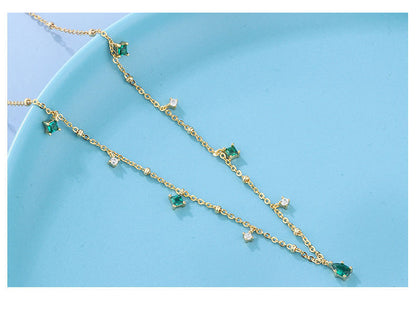 Water Drop Emerald Zircon Necklace, Silver