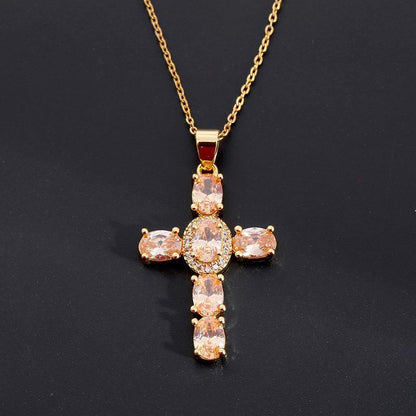 Copper Zircon Cross Pendant Necklace