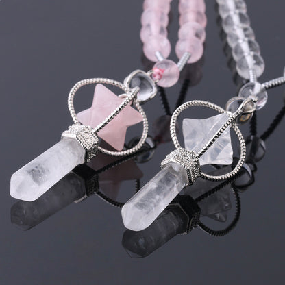Natural Stone Crystal Column Pendant Necklace