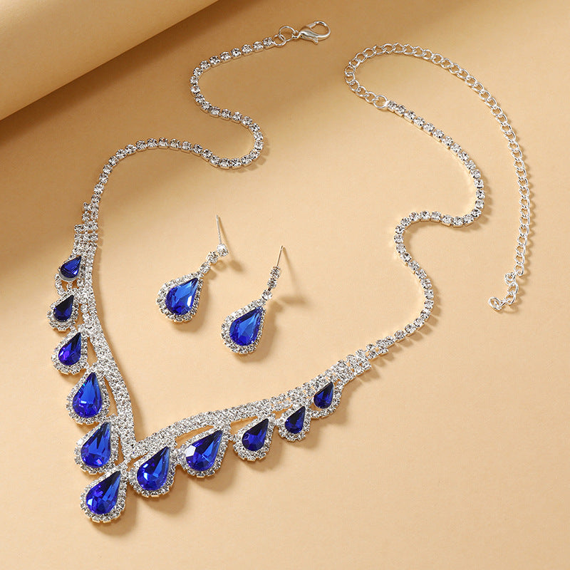 Sapphire Blue Crystal Necklace & Earrings Set