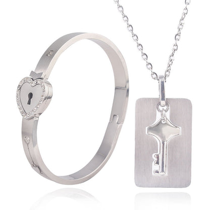 Couple Love Lock Bracelet & Key Necklace Set