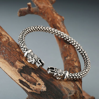 Asgard Crafted Grey Wolf Head Torc Bracelet