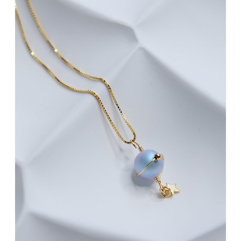 Misty Blue Pearl Planet Necklace – 925 Silver