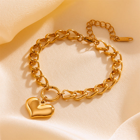 Chunky Round Chain Heart Bracelet