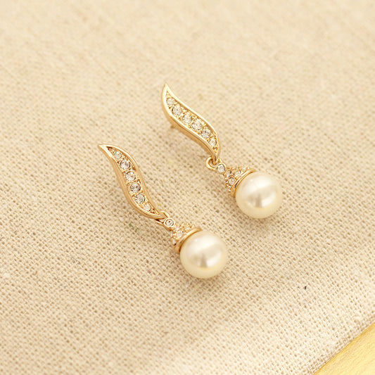 Classic Elegant Two-Tone Gold & Silver Artificial Pearl Earrings