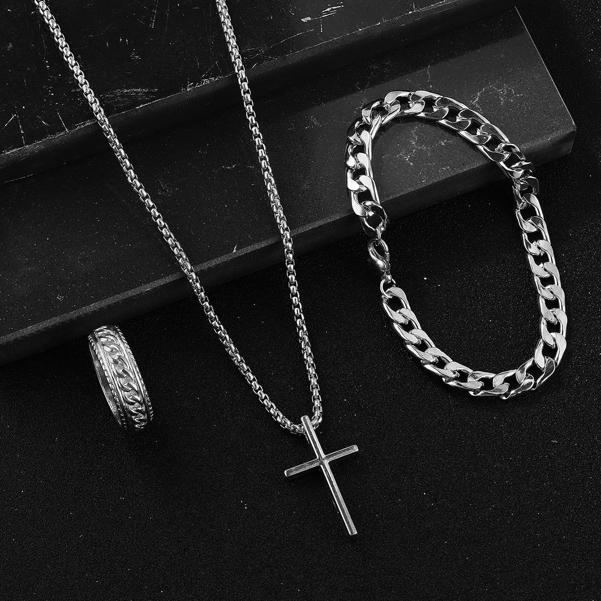 Cross Necklace, Ring & Bracelet Set