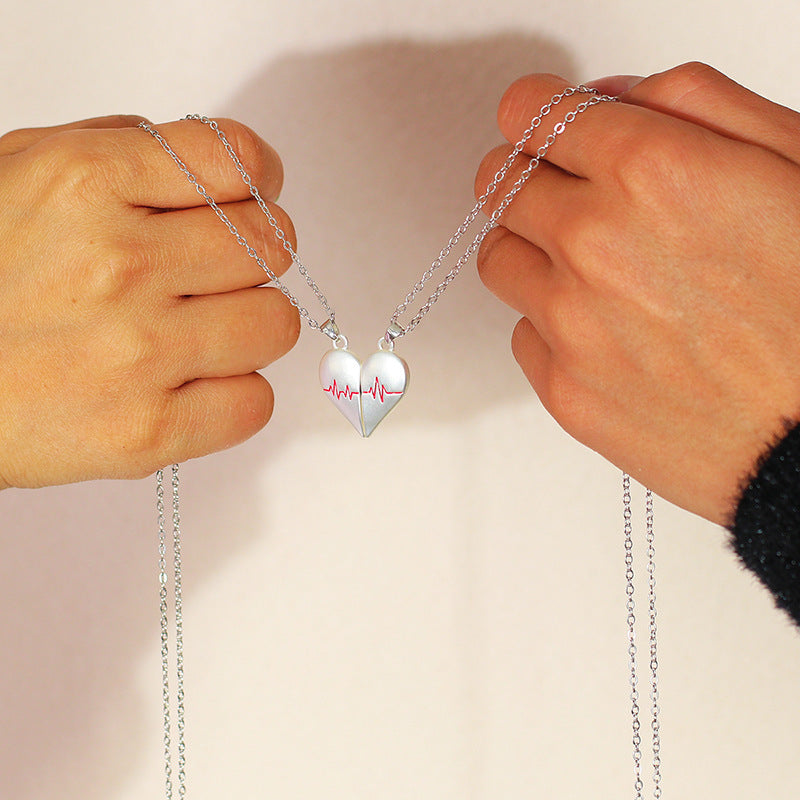 Heartbeat Magnetic Heart Couple Necklace