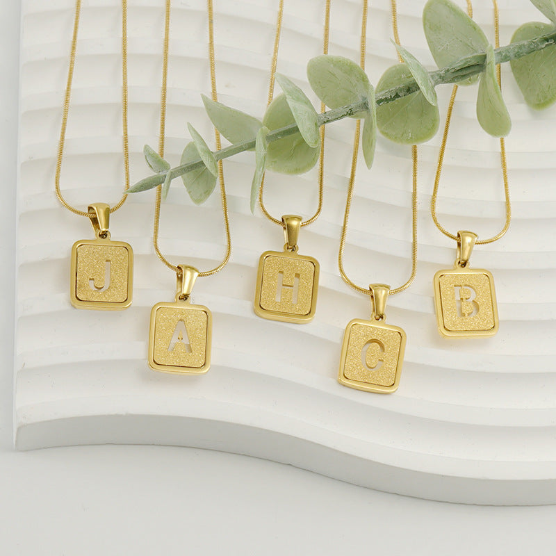 Alphabet Necklace 26 Letters Hollow Out Square