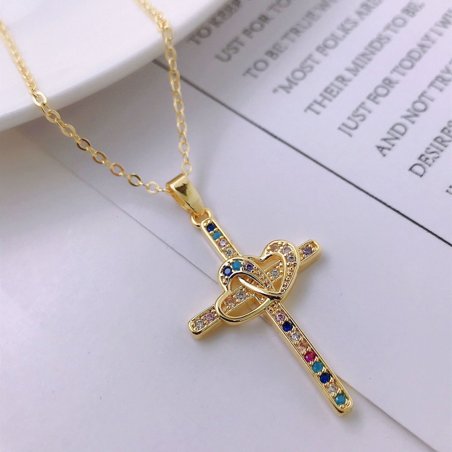 INS Style Gold-Plated Jesus Love Cross Necklace