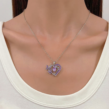 Butterfly Love Necklace with Rhinestones – Fashion, Hollow Heart Shaped Clavicle Chain, Pendant, Gift