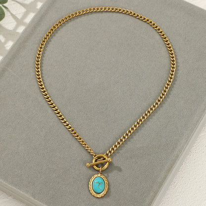 Women’s Stainless Steel Gold Turquoise Necklace