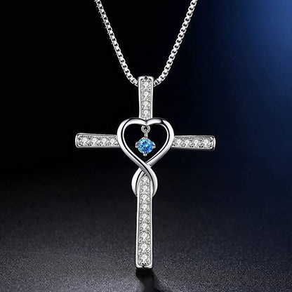 Infinity Love God We Trust Christian Cross Birthstone Crystal Pendant Necklace