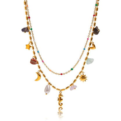 Bohemian Double-Layer Hippo Pendant Necklace