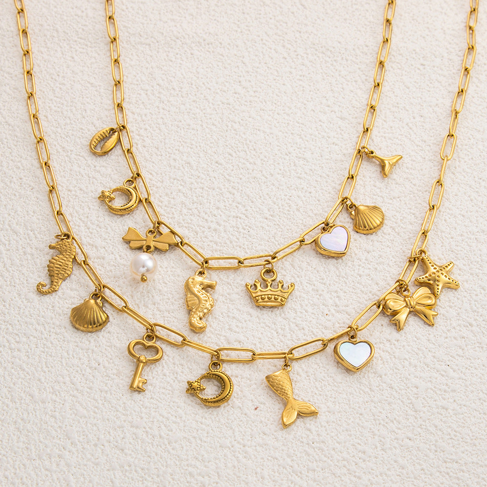 Gold Electroplated Stainless Steel Pearl Necklace