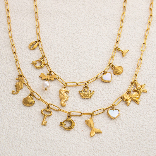 Gold Electroplated Stainless Steel Pearl Necklace