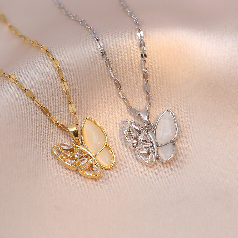 Graceful Opal Butterfly Pendant Necklace