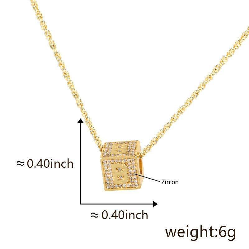 Cube 26 A-Z English Letter Pendant Necklaces