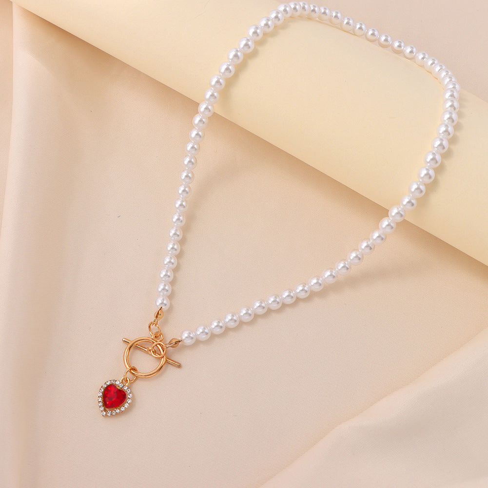 Heart Pearl Crystal Pendant Necklace