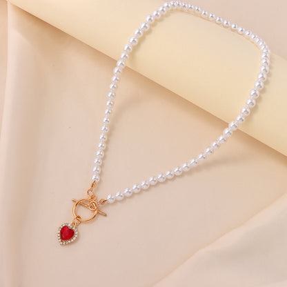 Heart Pearl Crystal Pendant Necklace
